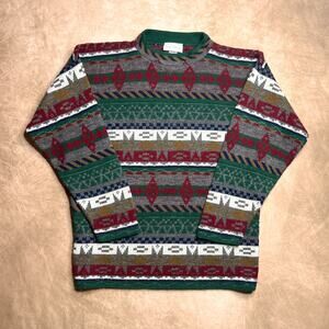 Vintage 90s Southwestern Print Sweater Multicolor Knit Western Aztec Tribal Boho